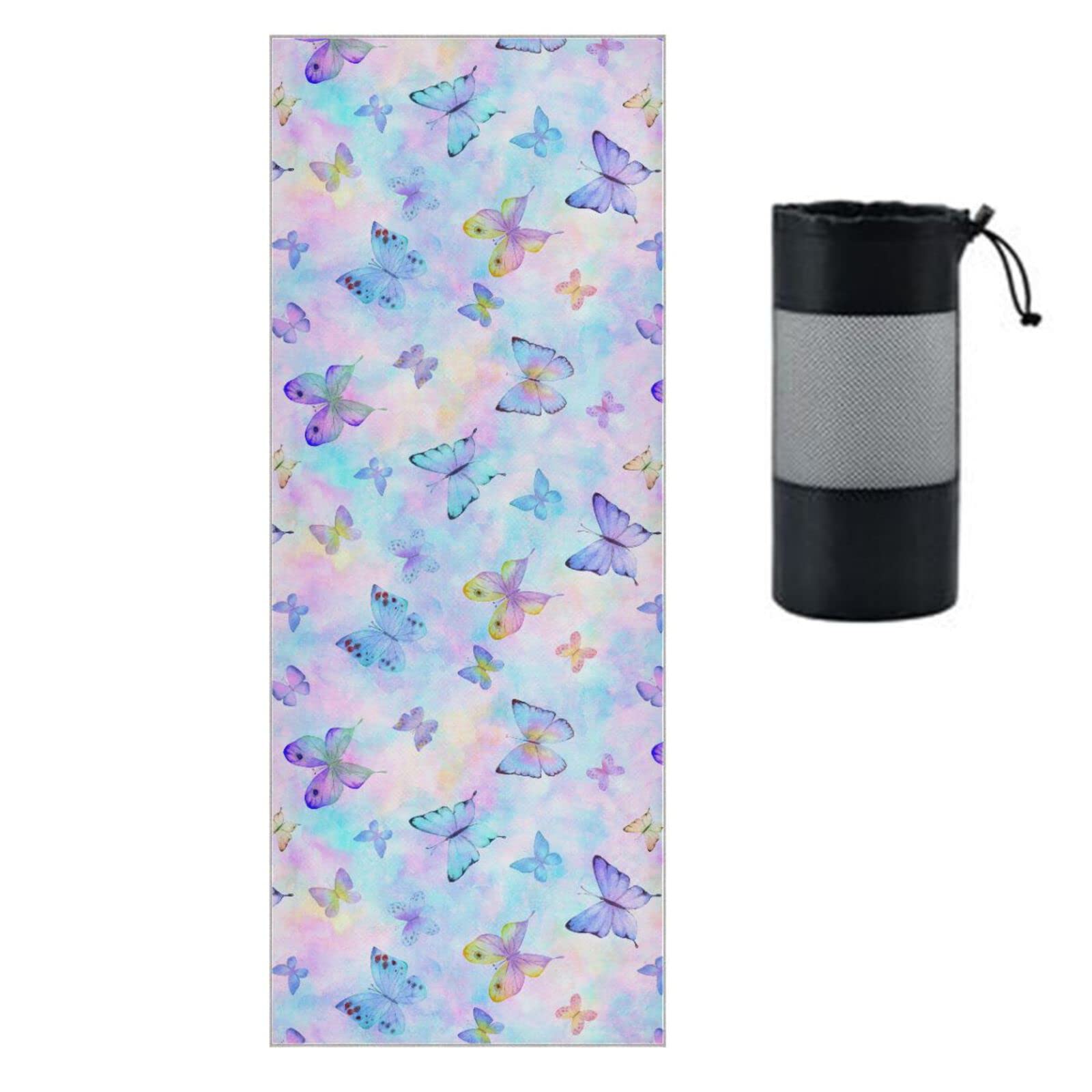JHKKU Tie Dye Colorful Butterfly Yoga Mat Towel Non Slip Soft Sweat Absorbent Hot Yoga Mat Towel, for Hot Yoga, Pilates and Workout-73 x 27 Inch