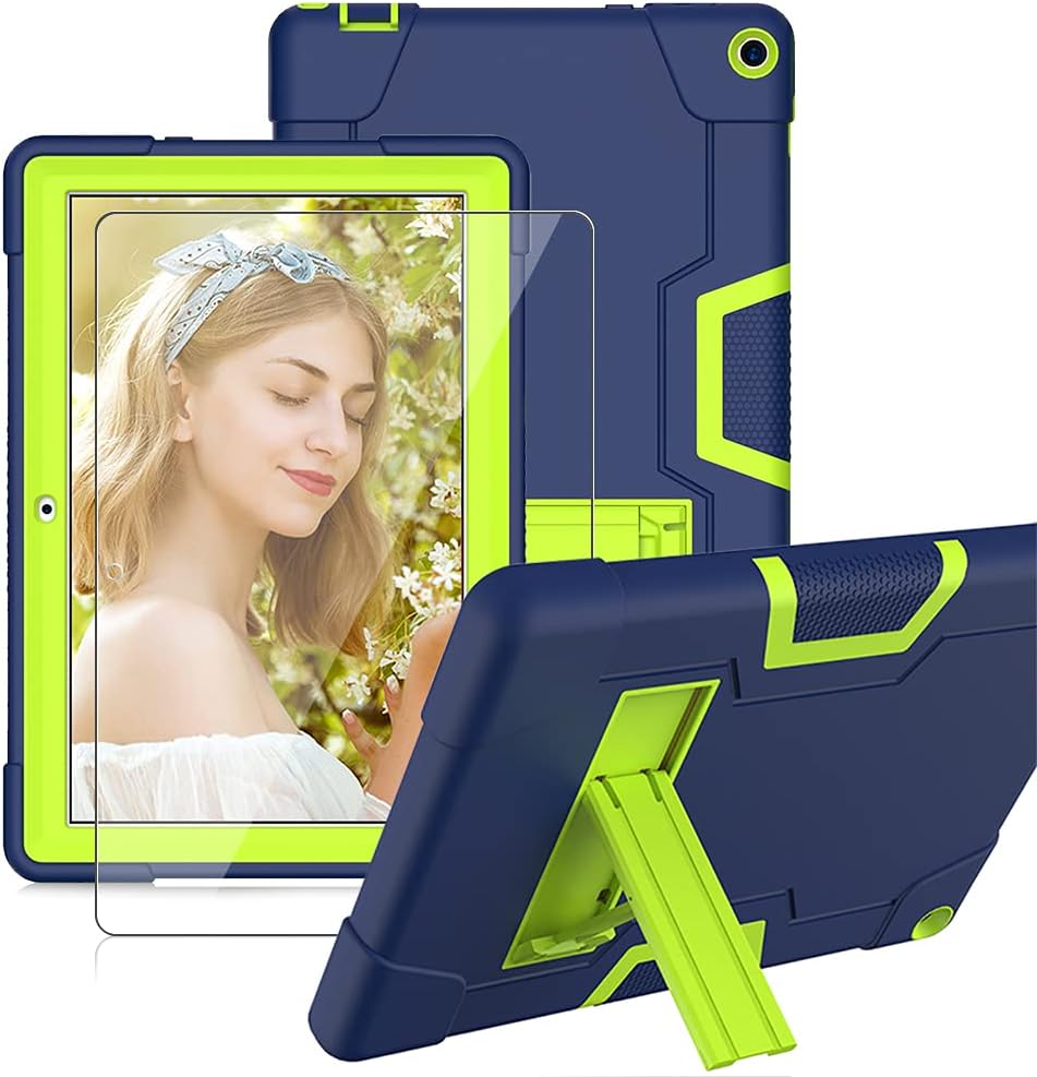 Mignova for Walmart Surf onn Tablet Pro 10.1 Case Model 100003562 Android Tablet Come with Tempered Glass Screen Protector / Soft Silicone & Had Back Cover Kids Friendly (Navy+Green&1 Pcs), 10.1 inch