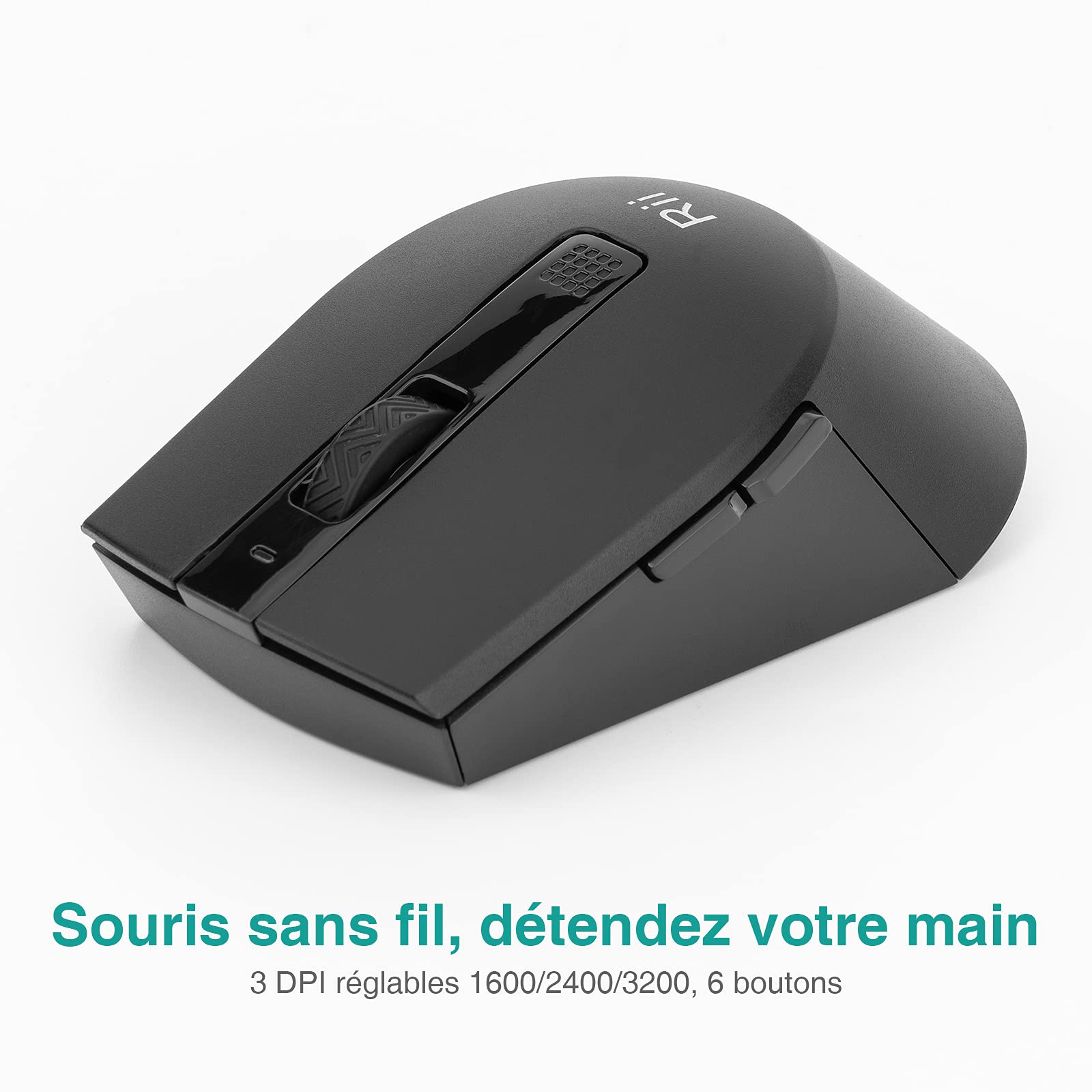 Rii Élite Combo sans Fil | Clavier Souris sans Fil PC/Ordinateur Portable | Clavier Ergonomique Trousse Main | Souris Optique 3 DPI Réglables | Molette Silencieuse | Design Français Élégant Noir