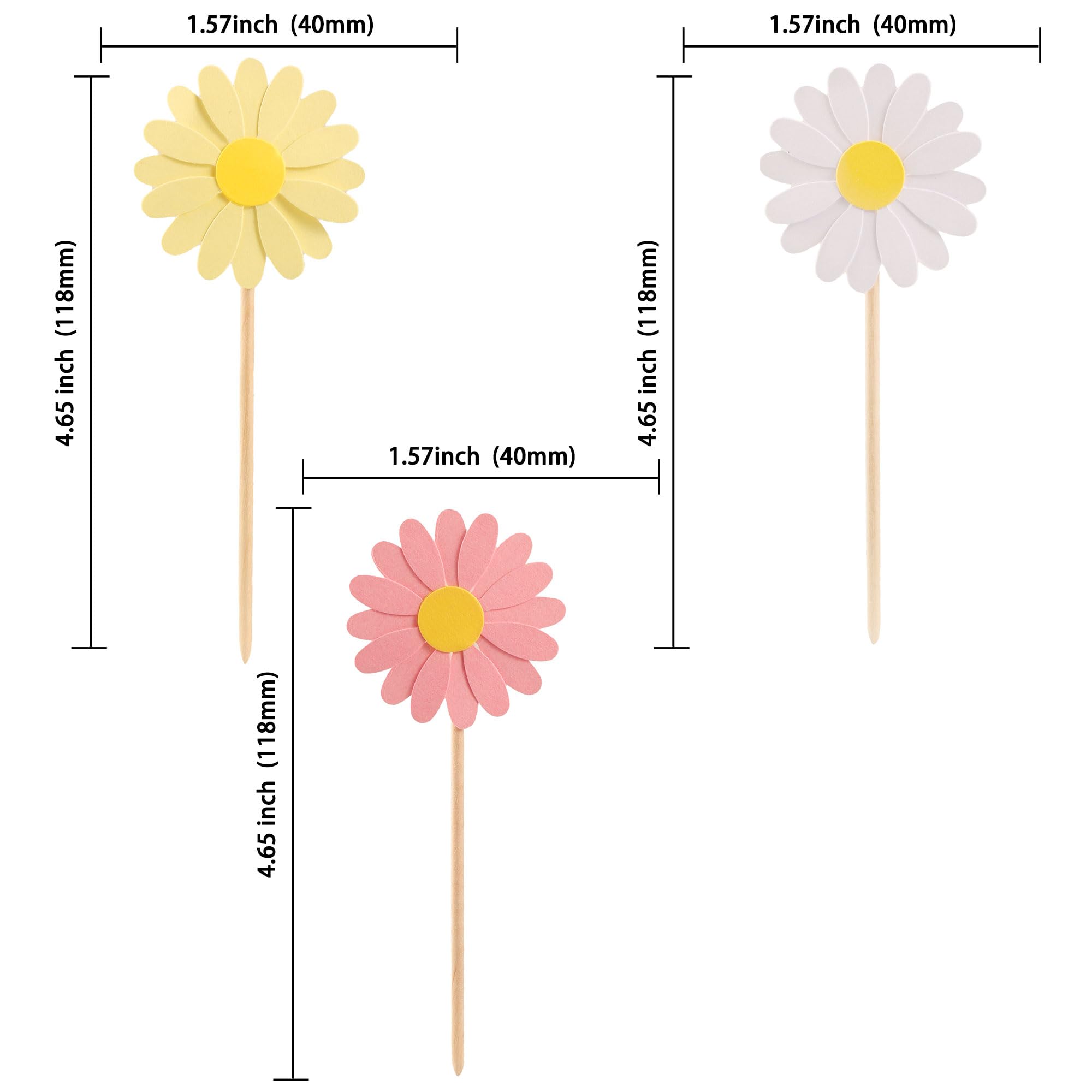 24Pcs Daisy Cupcake Toppers Flower Cake Topper Decorations Daisy Cake Decorations Chrysanthemum Cupcake Toppers Spring Daisy Flower Cake Picks for Birthday Wedding Supplies Multi