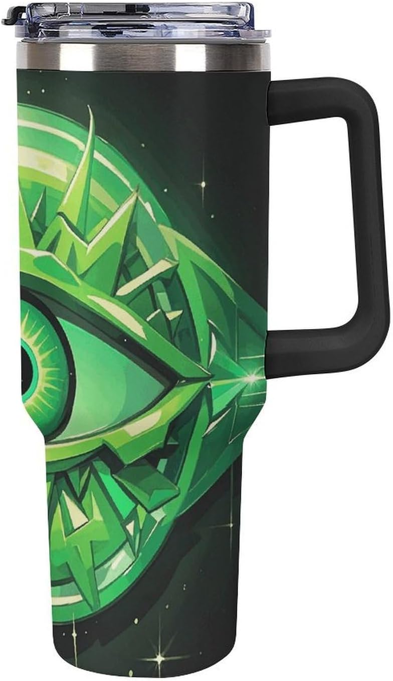 40 Oz Tumbler with Straw And Lid Green Evil Eye Insulated Travel Coffee Mug Stainless Steel Water Bottle Vacuum Insulated Tumblers for Sport Work Car Travel Weekends