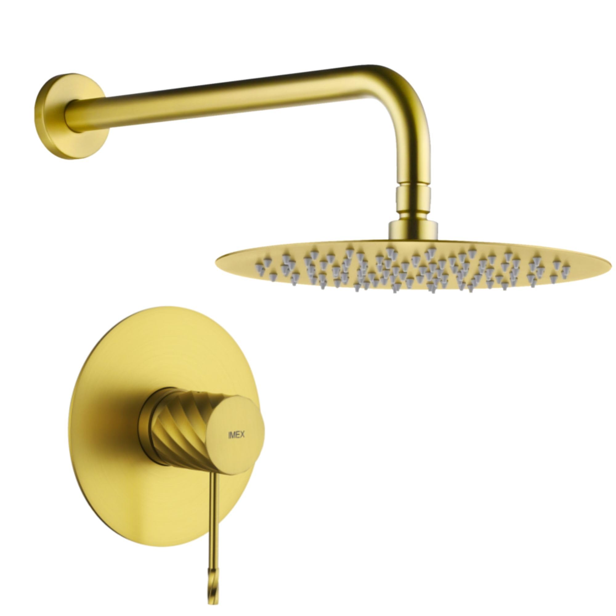 IMEX - Ducha Empotrada Oro Monomando | Conjunto de Grifería Empotrado con Rociador Antical Efecto Lluvia Dorada | Columna Ducha Empotrada con Grifo en Latón y Acero Inox S.304 (SIN ALCACHOFA)