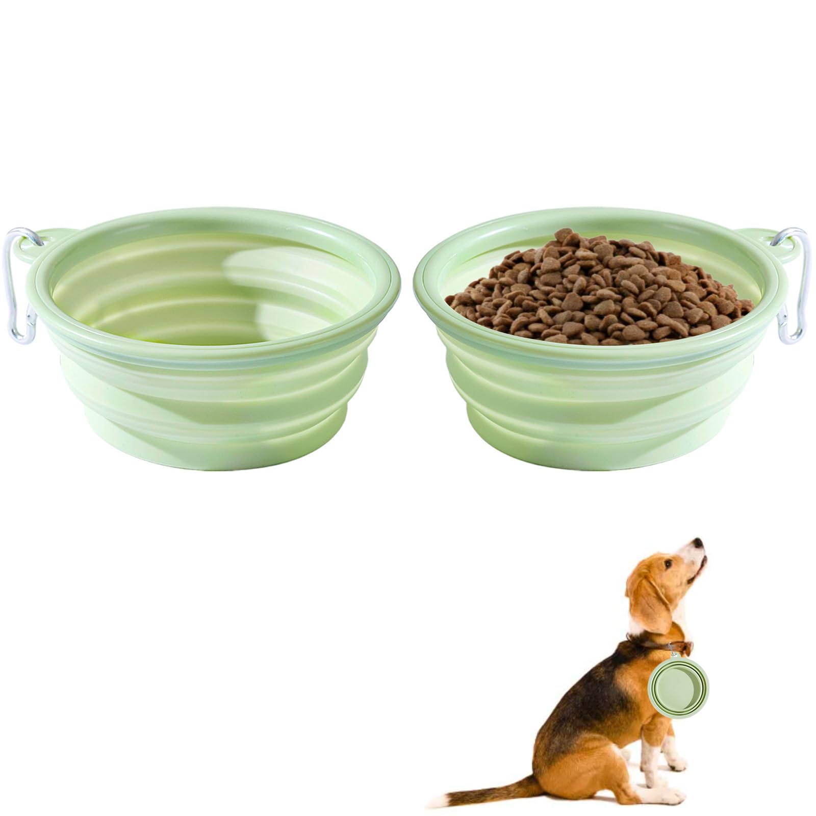 Dog Bowl Pet Collapsible Bowls, 2 Pack for Dog Bowls for Traveling(Small, Green)