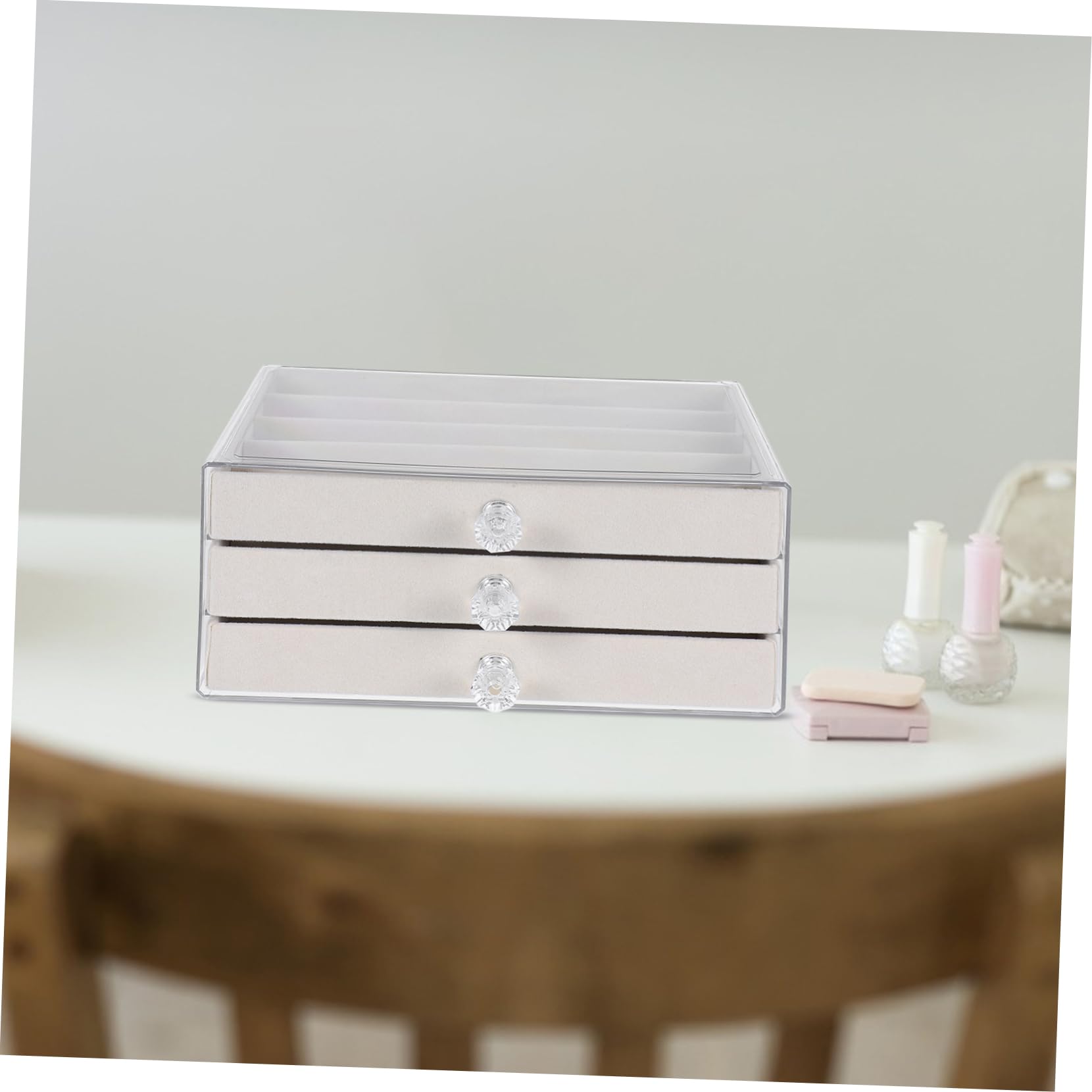 Schmuckaufbewahrungsbox mit Schublade aus Pte, Beige, für Ketten