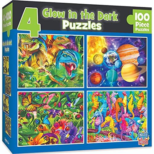MasterPieces Puzzles Collection - Hidden Image Glow Blue 4-Pack 100 Piece Jigsaw Puzzles