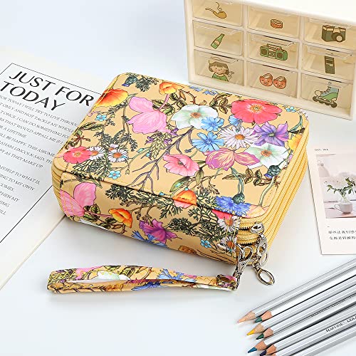 Image of 72 Slots Pencil Case Organizer w /Removal Handle Strap | 3-Layer Zipped Pencils Box Large for Colored Pencils Watercolor Pencils for Office and Travel for Artist
