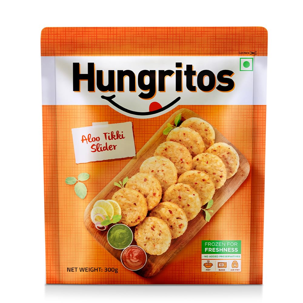 Hungritos Aloo Tikki Slider | Mini Potato Tikki with Mild Spices | Frozen Veg Snack | Ready-to-Cook | 300g