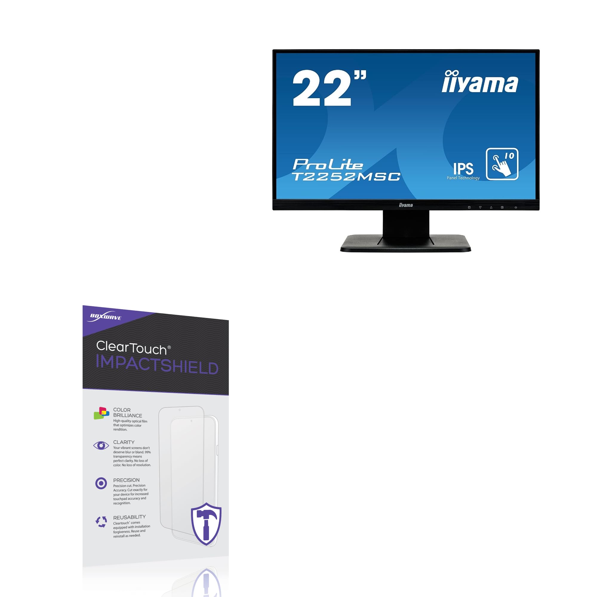 BoxWave Screen Protector Compatible with IIyama Prolite T2252MSC-B1 - ClearTouch ImpactShield (2-Pack), Impenetrable Screen Protector Flexible Film