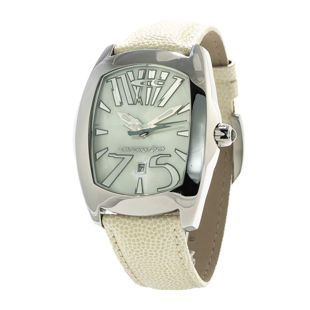 Chronotech Orologio Unisex CT2039M-20 – Quarzo, Cassa Acciaio, Cinturino In Pelle Bianca, Analogico, Regalo