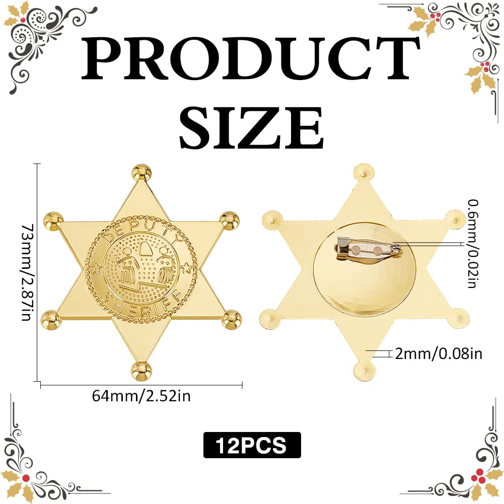 MAYJOYDIY 12Pcs Golden Sheriff Badges Western Cop Star Deputy Badge Plastic Brooch Police Badges Pin Old West Prop Cowboy Party Decoration Badge for Cosplay Party Costume Play Props - Image 2