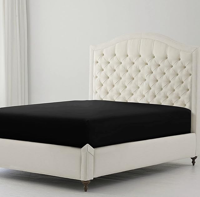 Sunshine Comforts® Hotel Quality Percale Cotton Rich Extra Deep 40cm/16in Fitted Bed Sheets (Black, King)
