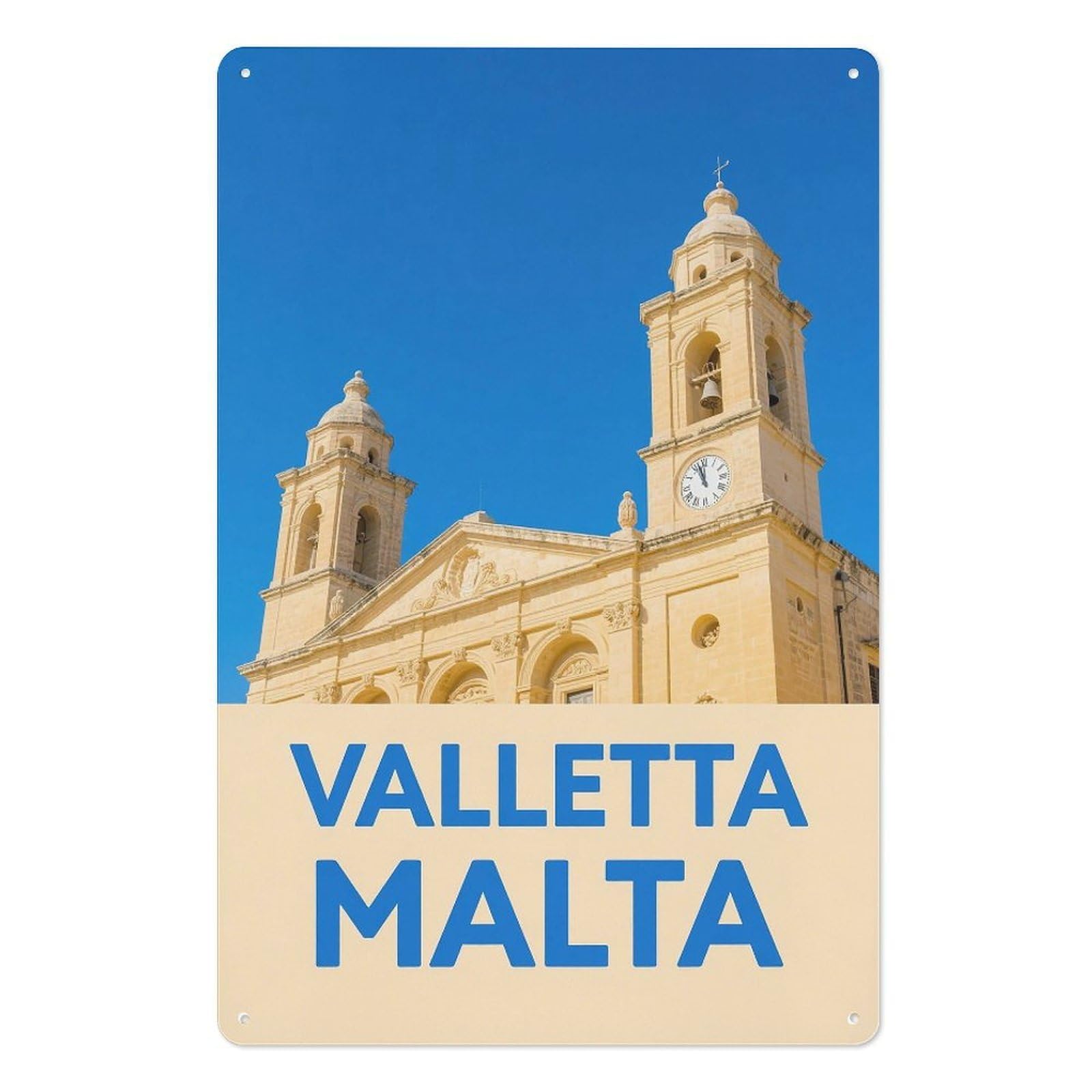 Valletta Malta Retro Design Tin Painting Vintage Tin Sign 08x12inch(20x30cm) Wall Art for Home Office Bedroom Living Room Cafes Wall Decor