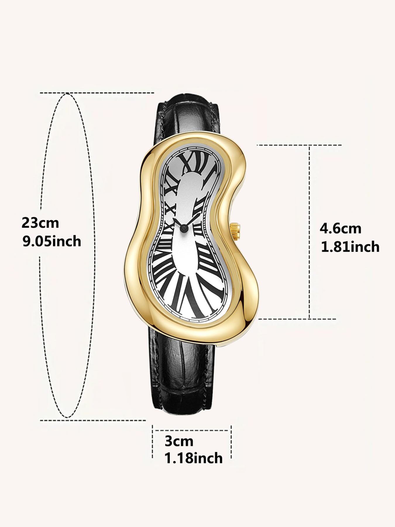 PINTIME Melting Art - Reloj de pulsera de acero inoxidable, reloj surrealista para hombre con números romanos, diseño único de esfera distorsionada, reloj de vestir casual de negocios