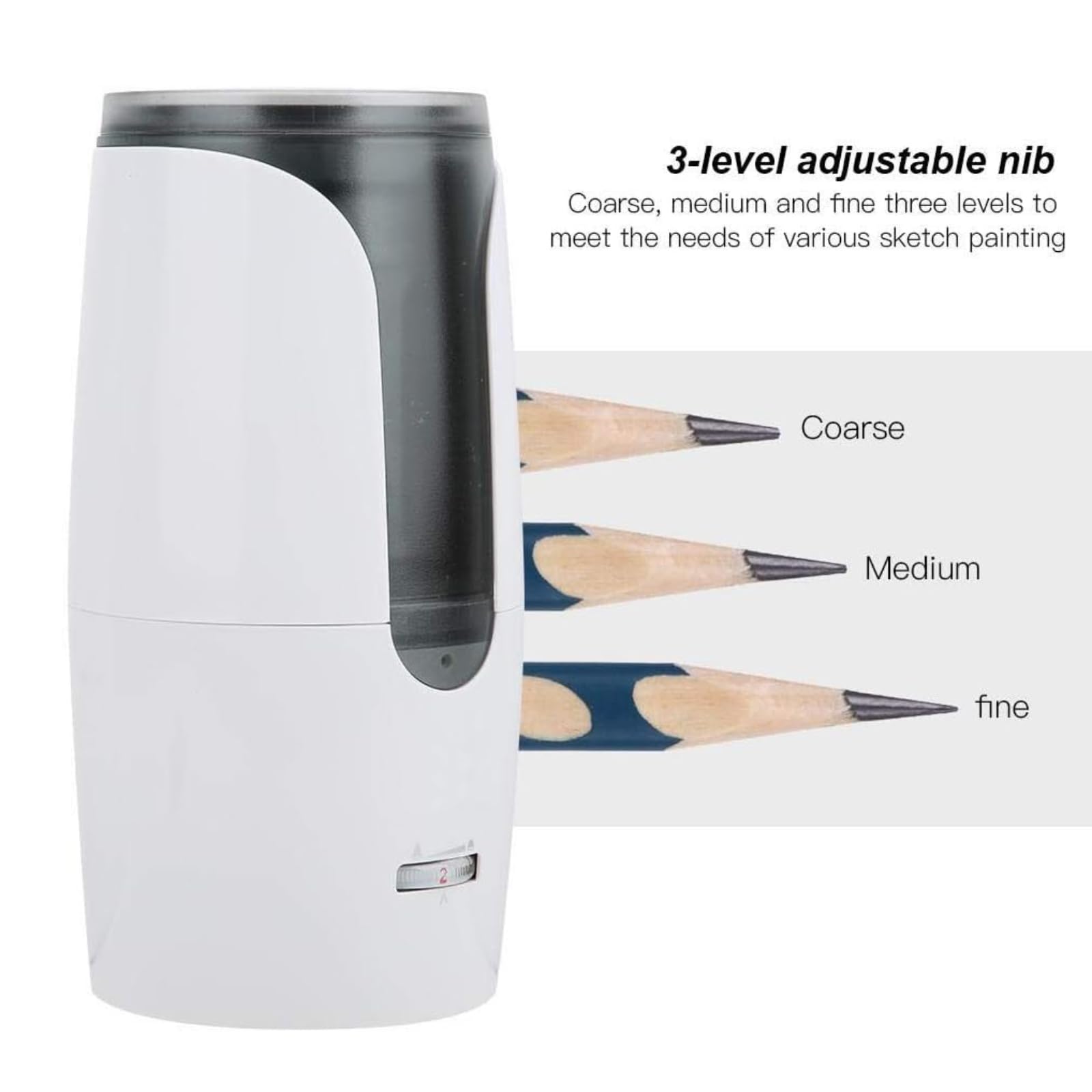 Elektryczna temperówka do ołówków, spiralna ostrzałka, z pojemnikiem, ładowana przez USB, automatyczna temperówka studencka do kolorowych ołówków 6-12 mm i nr 2 (biała)