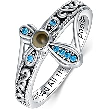 AOBOCO Cross Ring with Mustard Seed 925 Sterling Silver With God All Things Are Possible Band Rings, Size 4-13