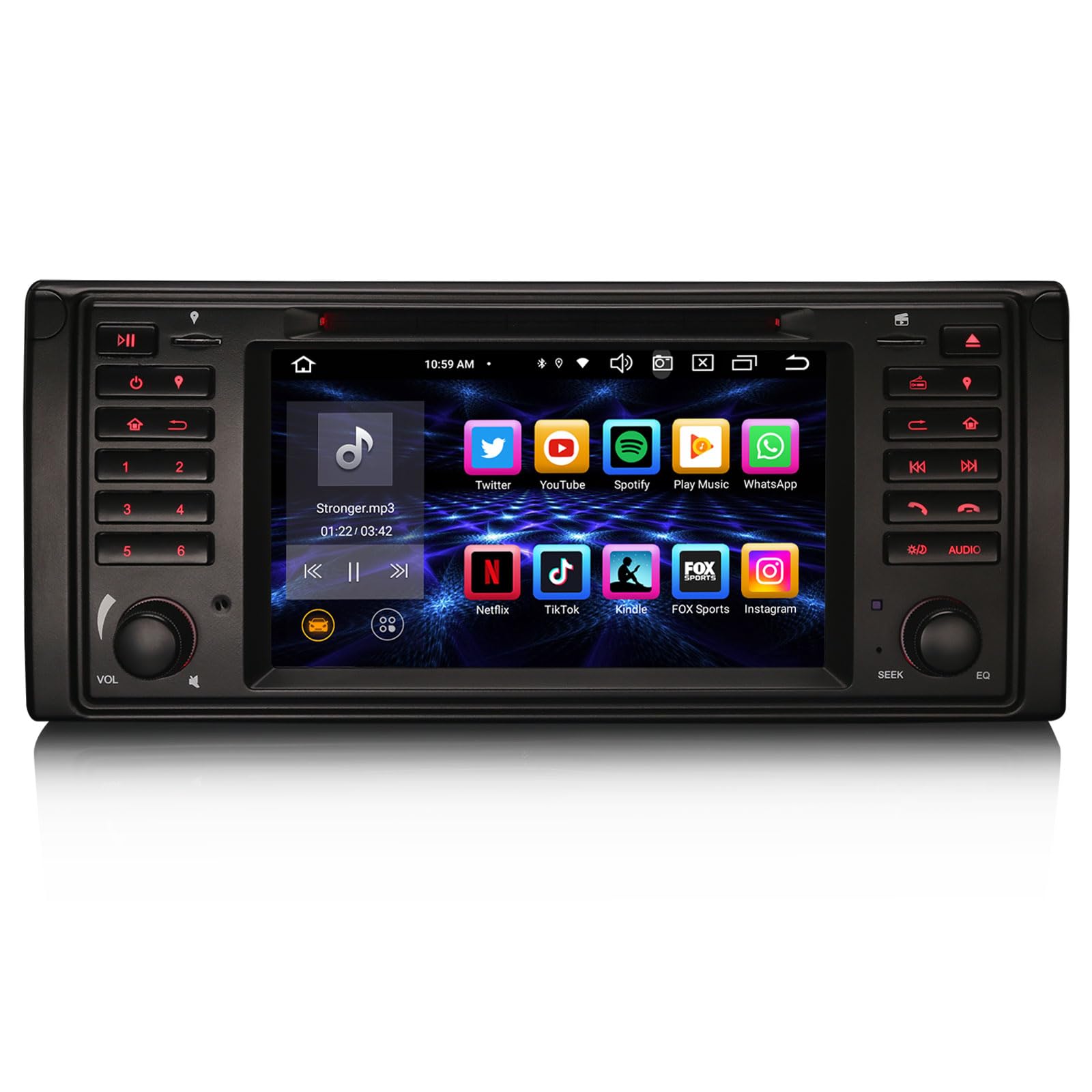 Erisin 8-Core Bluetooth 5.0 Android 14 DVD Autoradio GPS Stéréo pour BMW Série 5 E39 M5 7 Pouces Écran Tactile Soutien sans Fil CarPlay Android Auto Dab+ FM Radio DSP WiFi TPMS OBD2 4Go RAM+64Go ROM