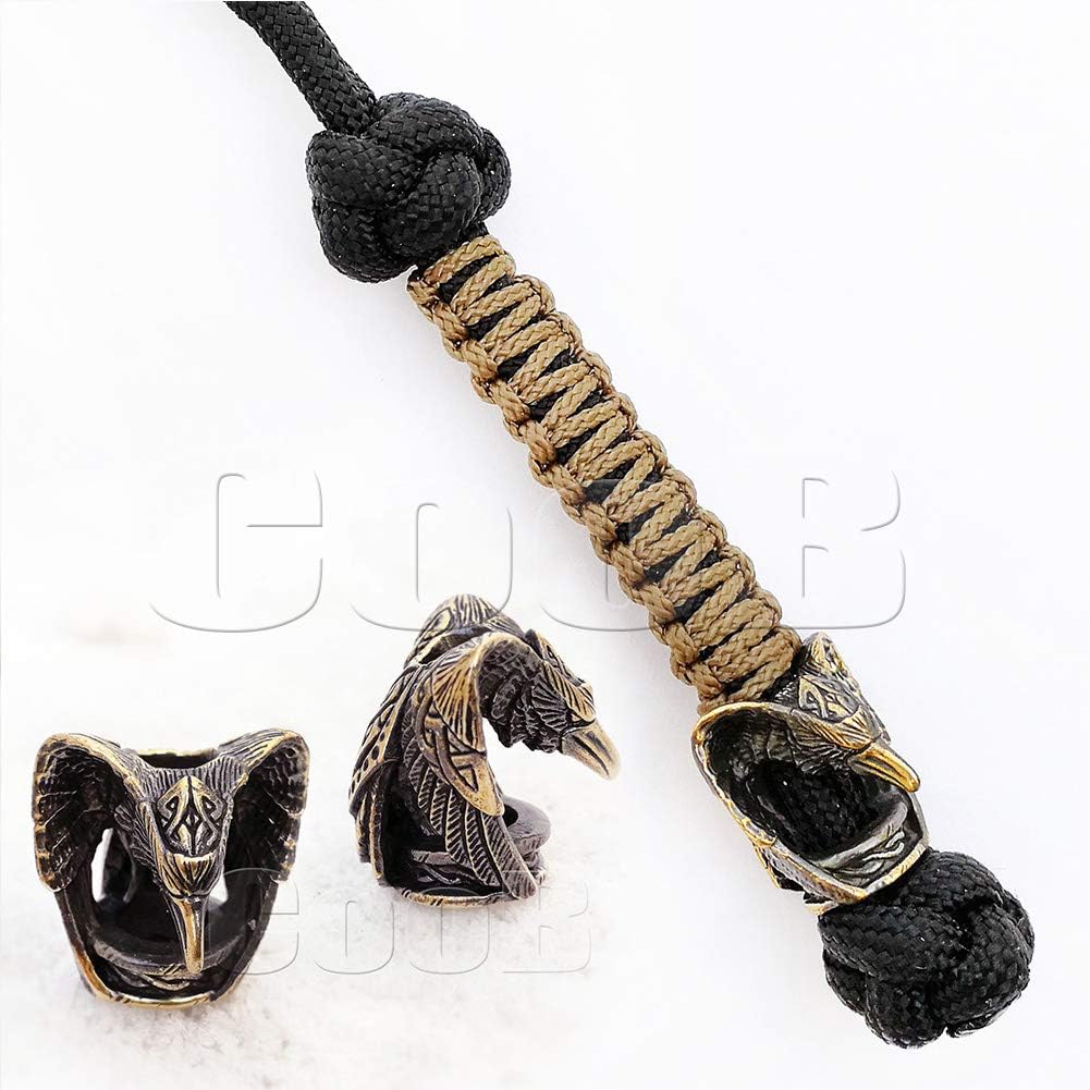 CooB EDC Paracord Knife Lanyard with Hand Casted Metal Paracord Bead Charm Raven Crow. Custom Keychain Lanyards for Knives