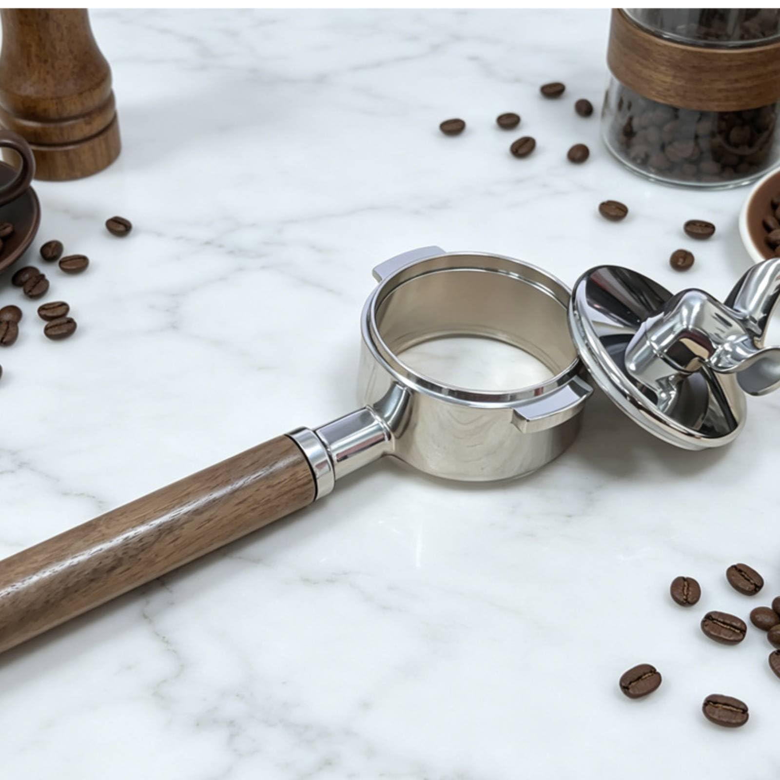 rockible Portafiltro sin Fondo y con Fondo 2 en 1 Portafiltro E61 58 Mm Flujo Uniforme para Cafetera Espresso, Blanco, ABS Blanco
