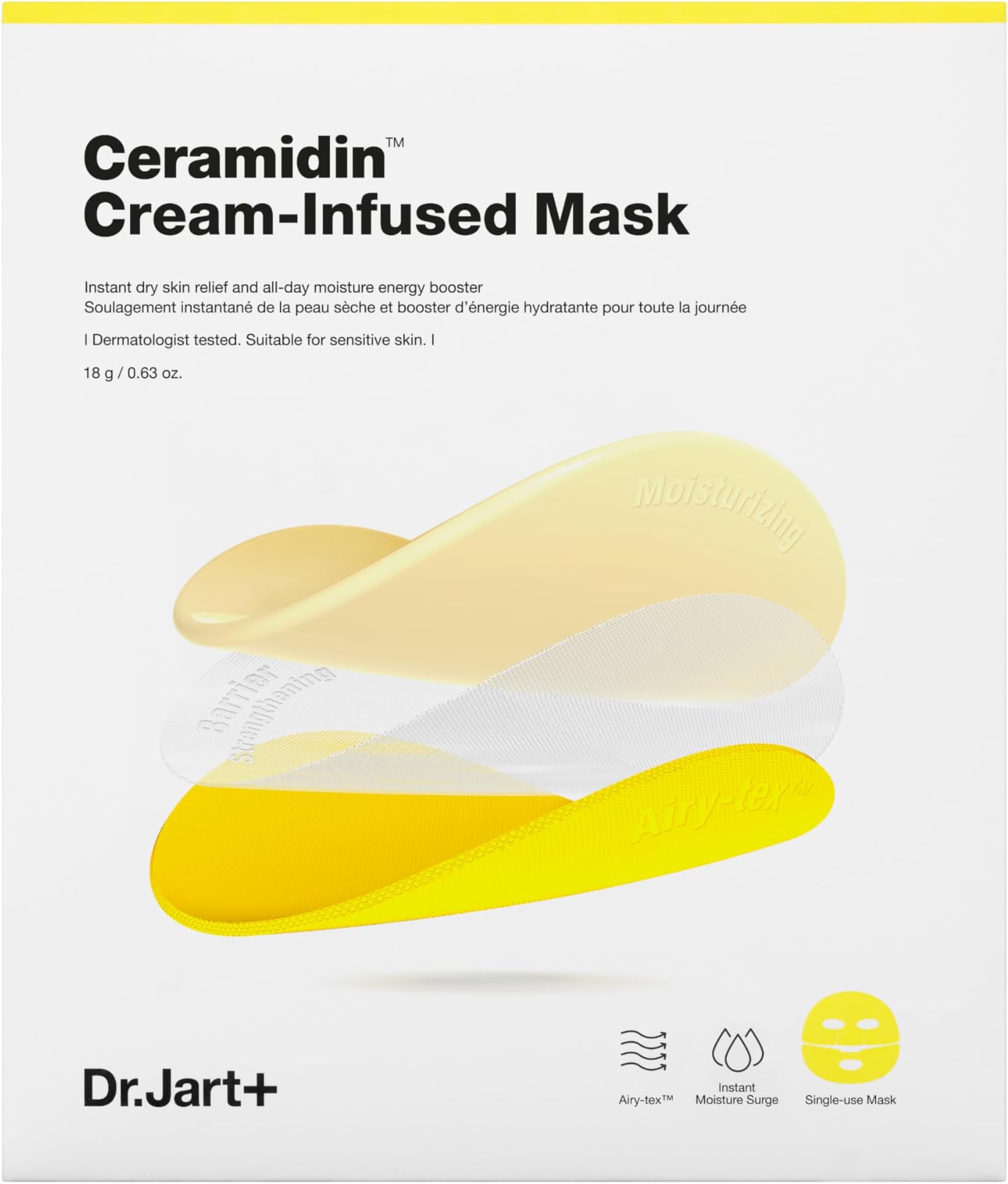 Ceramidin Cream-Infused Korean Face Mask for Dry Skin with Ceramides and Panthenol | Sheet Mask | Korean Skin Care | Travel Size, 1 Pack