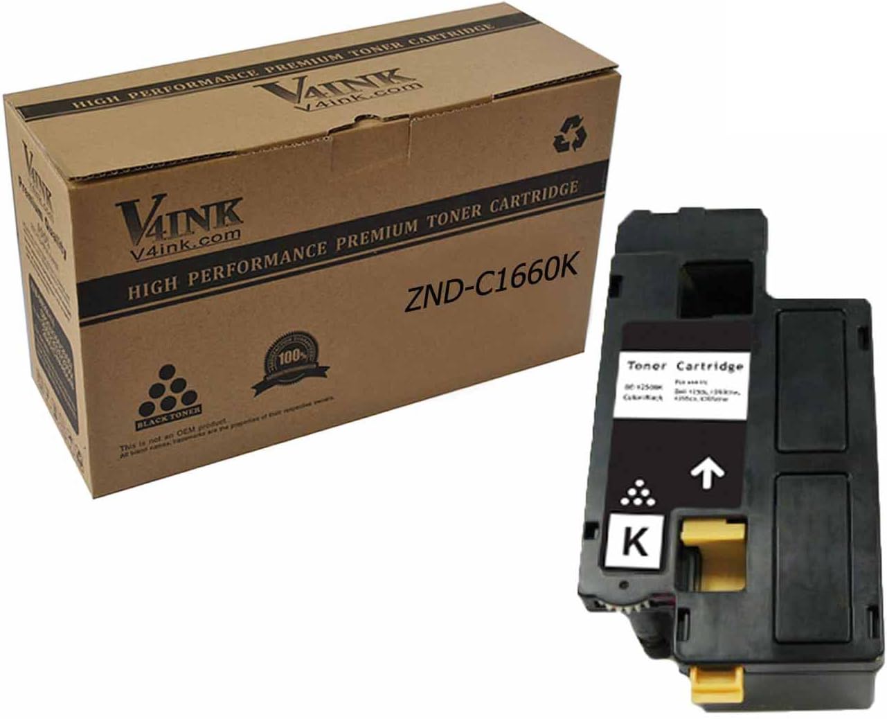 V4INK174; 1 Pack Replacement Toner Cartridge DELL C1660 (332-0399)(Black) compatible with DELL C1660 C1660W C1660cnw, yield of 1,250 pages