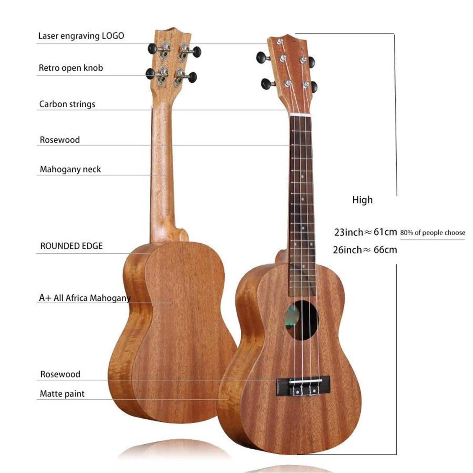 Ukulele Per Principianti Ukulele In Legno Di Mogano Da Concerto Con Accessori Adatti Ai Principianti(23 inches)