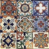 Talavera 9 Mixed Designs (NO Stickers) Real Ceramic A1 Quality Mexican Tile 4x4 Sampler
