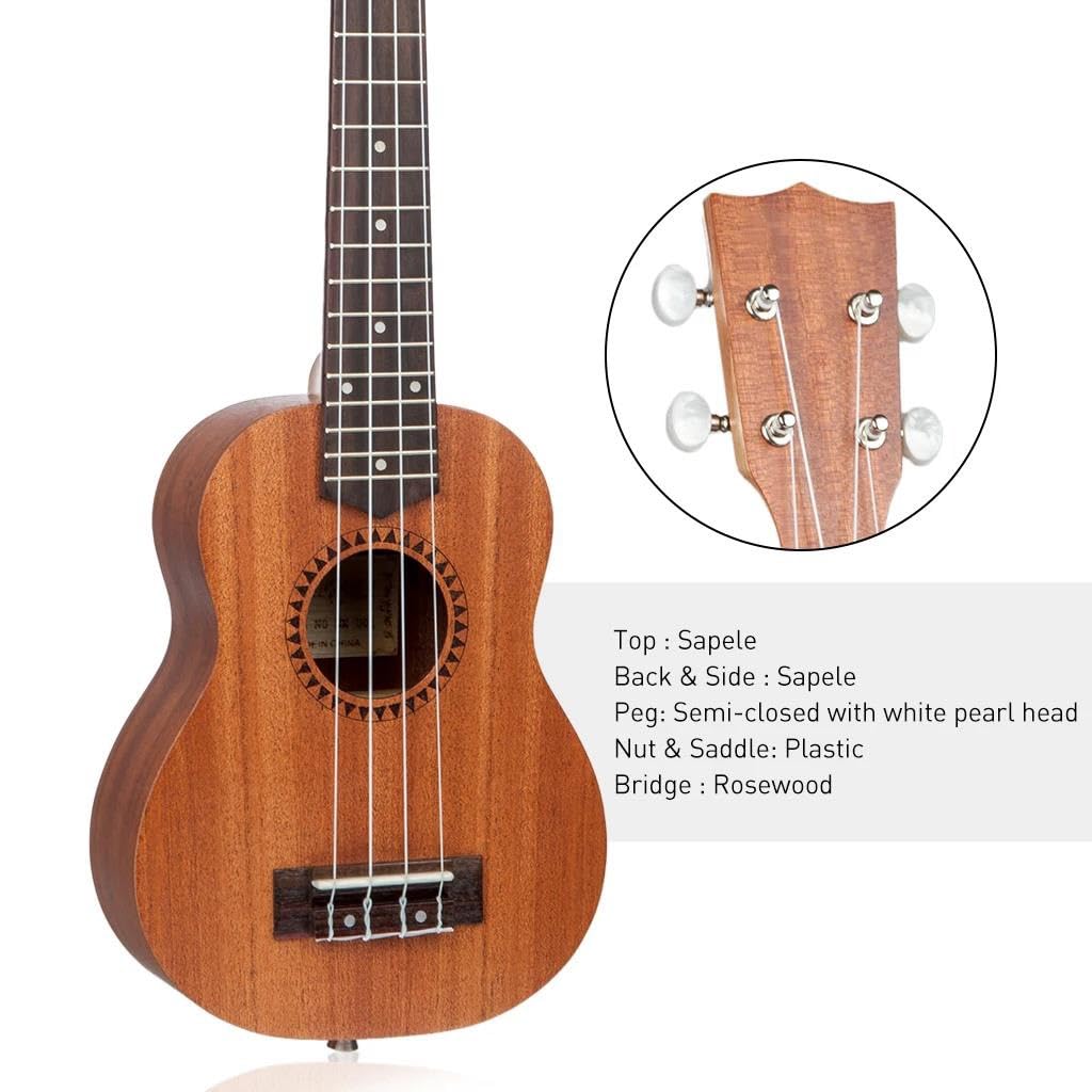 21-Zoll-Hawaii-Ukulelen-Set Aus Sapele-Holz Für Anfänger Mit Stimmgerät Und Plektrum Und Tasche