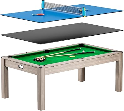 7 ft Pool Table Combo,3 in 1 Pool, Dining, Table Tennis with Full Accessories,HDF Wood Grain Finish & Chrome Accents