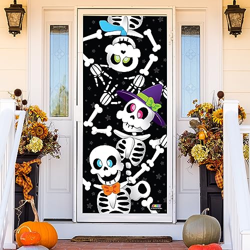 JOYIN - Capa de porta com design 3D de esqueletos familiares, 80 x 180 cm, ideal para o Halloween, para decorar portas, janelas e paredes.