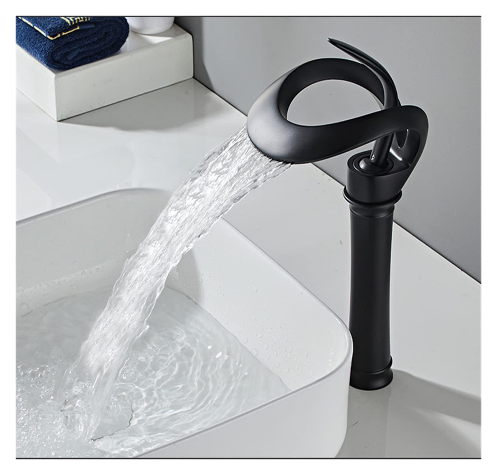 Robinet d'évier salle de bain chaud et froid noir mitigeur cascade