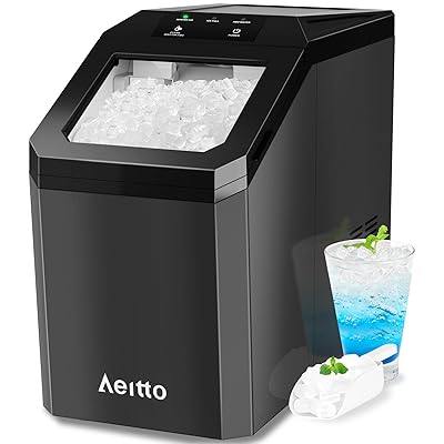 Aeitto Nugget Ice Maker Countertop, 55lbs/Day, Rapid Ice Release in 5 Mins, Large Capacity Chewable Ice Maker, Self-Cleaning with Stainless Steel Housing Ice Machine for Home Office and Party, Silver