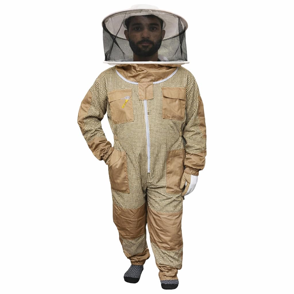Tuta Apicoltore ventilata con cappello tondo e Ampie Tasche - Abbigliamento Protettivo per Apicoltura, uomo donna, Anti-Punture api, Tessuto traspirante