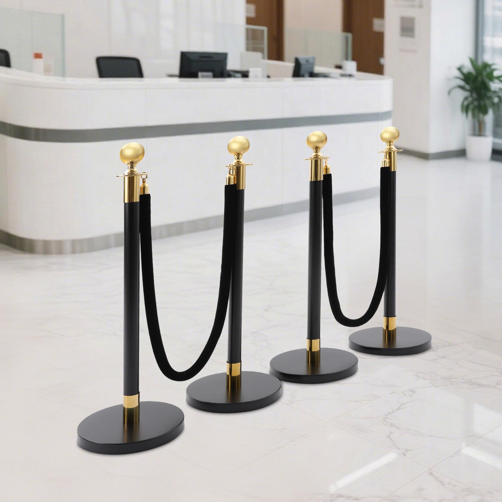 Postes de acero inoxidable para delimitación de cuerda, rótula, 2 cuerdas de terciopelo de 1,5 m, 4 paquetes, postes de cierre, barrera de control de multitudes