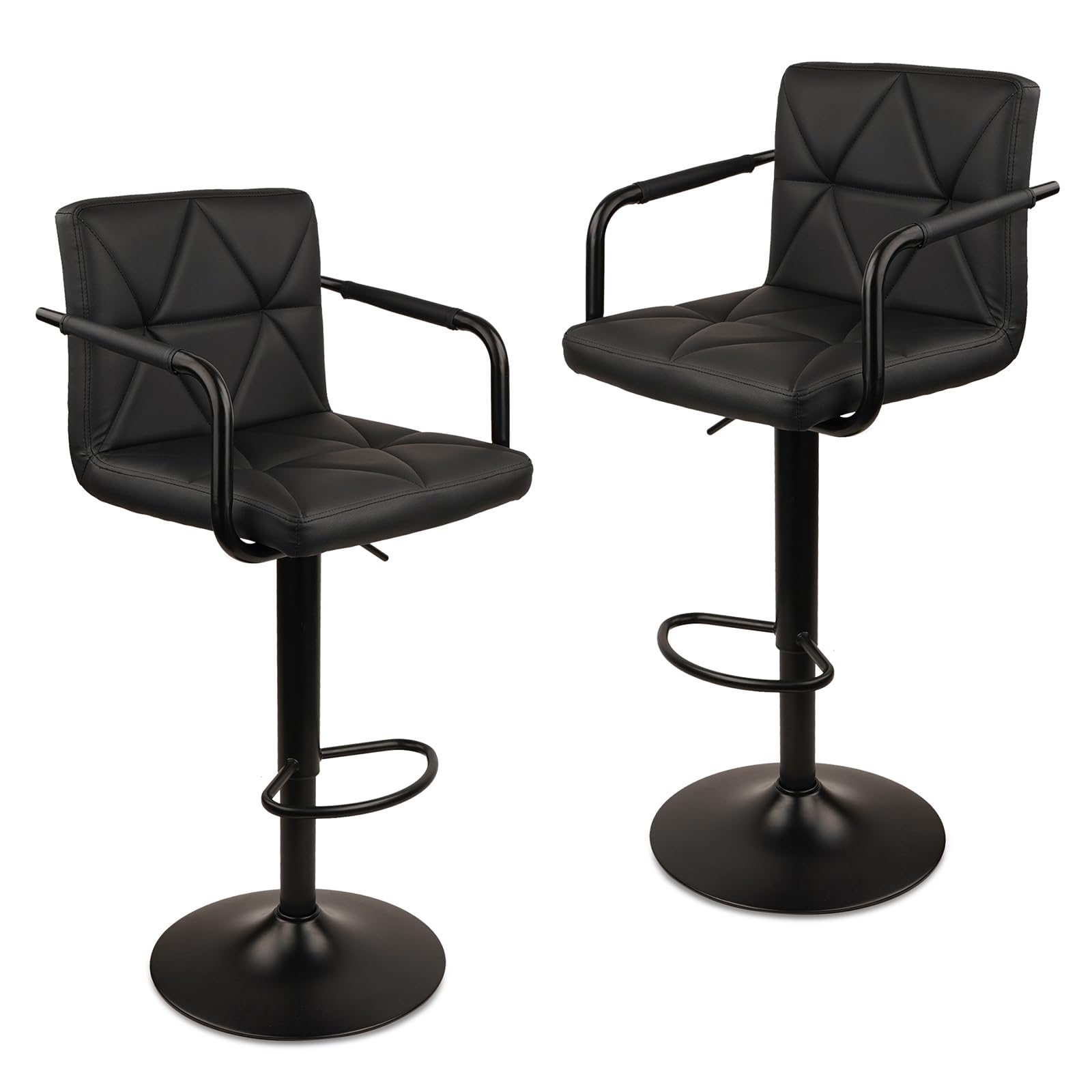 KLASIKA Counter Height Bar Stool Set of 2 PU Leather Adjustable Barstools with Armrest, Backrest and Footrest, Comfortable Tall Stools for Kitchen