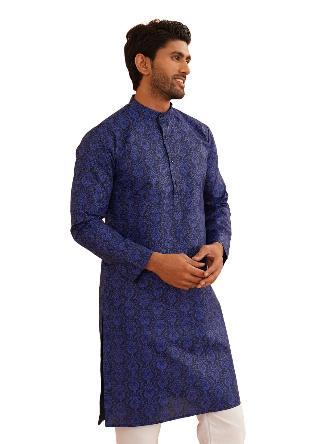 Sojanya (Since 1958 Men's Cotton Blend Navy Blue Printed Only Long Kurta