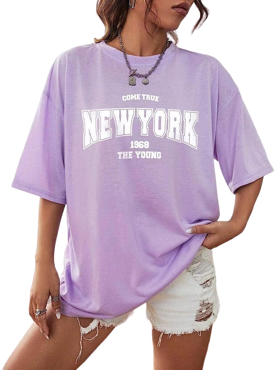 KSHS Oversized T-Shirt for Women (New York Lavender) Printed Relaxed Fit T-Shirt, Loose Fit.