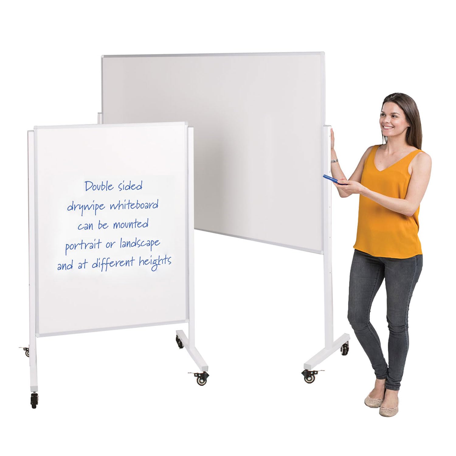 Wonderwall Mobile Magnetic Whiteboard, 120 x 90 cm, Dual Sided with 3 Height Adjustments, Lockable Castor Wheels - Ideal for School, Office, Information Points