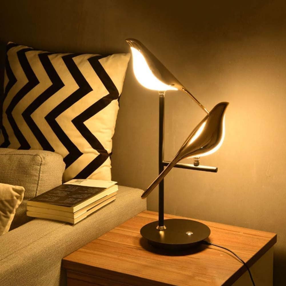 EaEa 20W LED Lámpara de Mesa Táctil Regulable Lámpara de Mesa Animales Pájaro Diseño Lámpara de Cabecera Moderno Interior Giratorio Ajustable Pájaro Lámpara de Noche de Metal para Dormitorio Salón