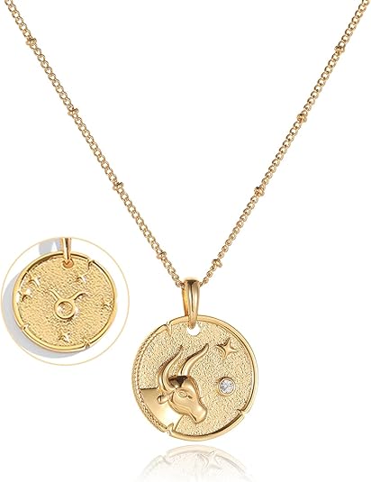 Zodiac Necklace for Women 18k Gold Constellation Pendant Crystal Zirconia Necklace Astrology Jewelry Birthday Gifts for Women, Necklace for Mom and Wife Daughter