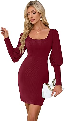 LOUSEA Women Black Long Sleeve Crewneck jknit Dress A-line Knit  