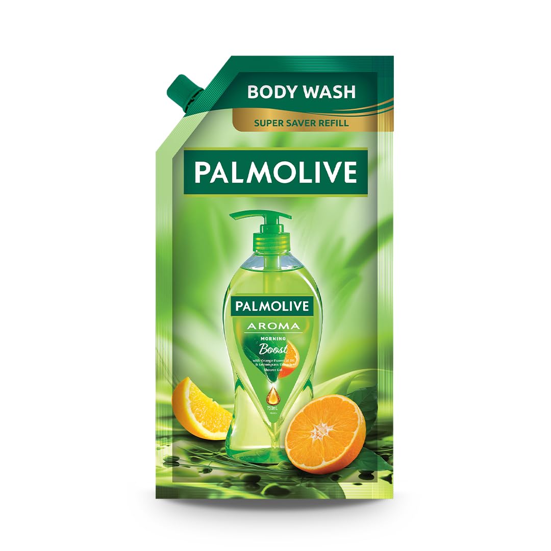 Palmolive Aroma Morning Boost Body Wash, 750ml Shower Gel Refill Pack, 100% Natural Citrus Essential Oil, Lemongrass Extracts for a Soft and Smooth Skin, Ph Balanced, Free of Parabens and Silicones