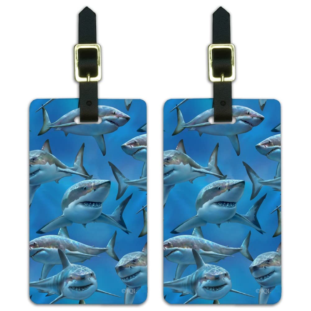 Great White Sharks Ocean Diving Pattern Luggage ID Tags Cards Set of 2