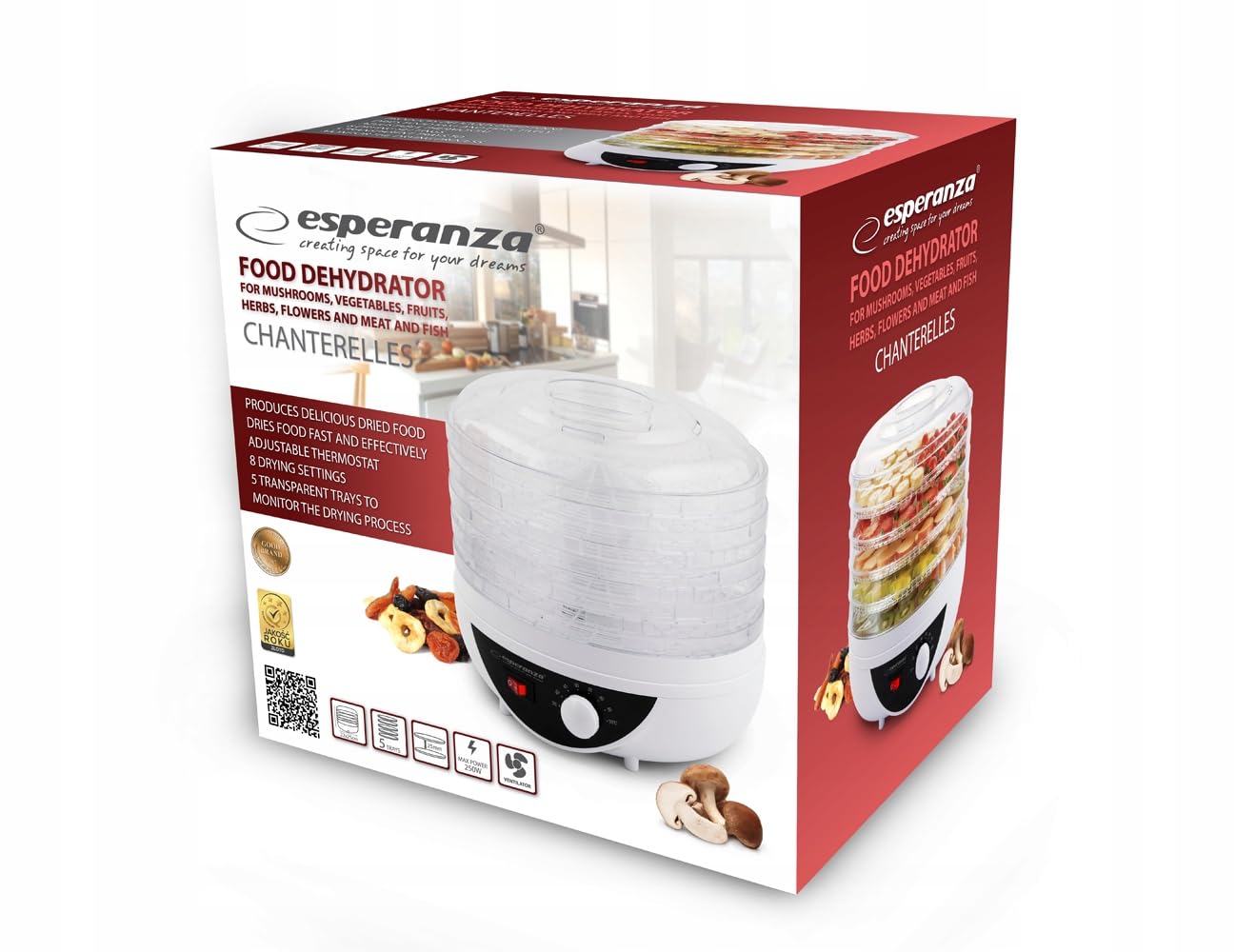Esperanza Déshydrateur Alimentaire Chanterelles PC Blanc 25 x 25 x 22