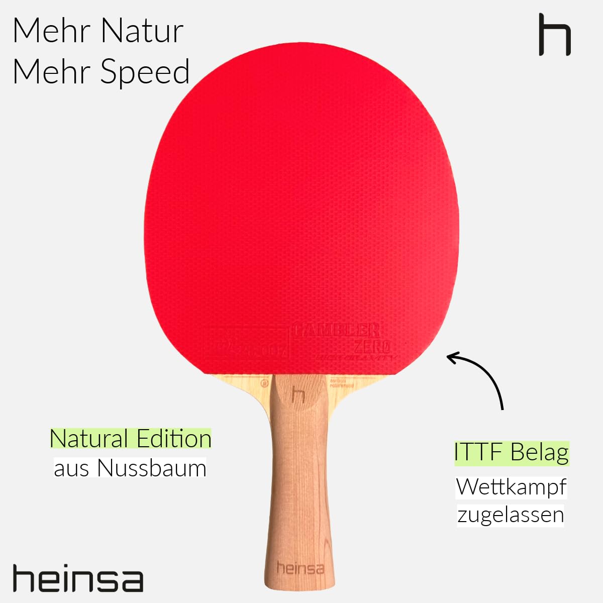 Natural Edition Carbon Tischtennisschläger Profi – ITTF-zugelassen, 2,1 mm Zero Gravity Belag, Naturholz-Optik, 2 Carbon-Schichten, konkaver Griff für Spin, Speed & Kontrolle, inkl. 2 Bälle