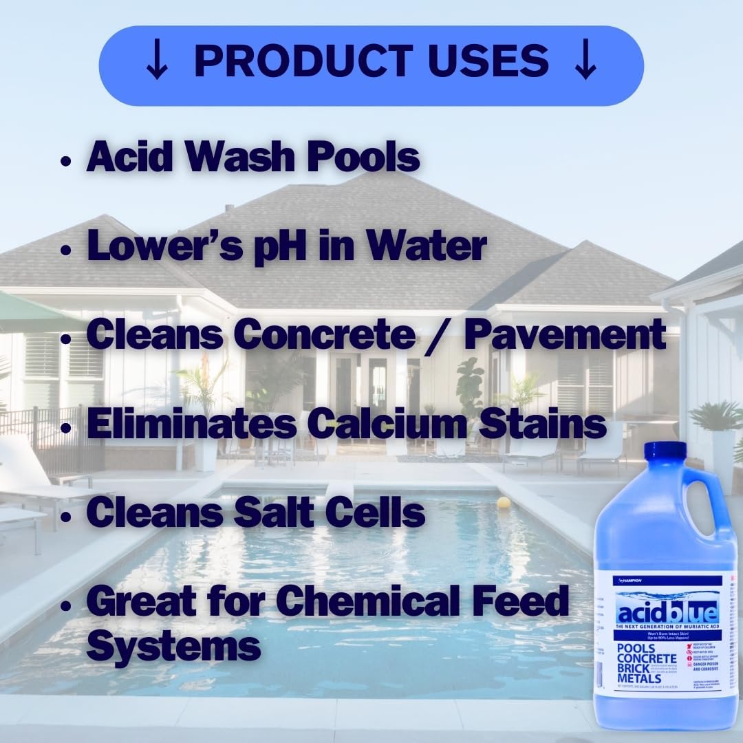 Acid Blue - Low Fume Muriatic Acid for Swimming Pools & Spas - Lower's pH, Reduces Alkalinity - 2 Gallon