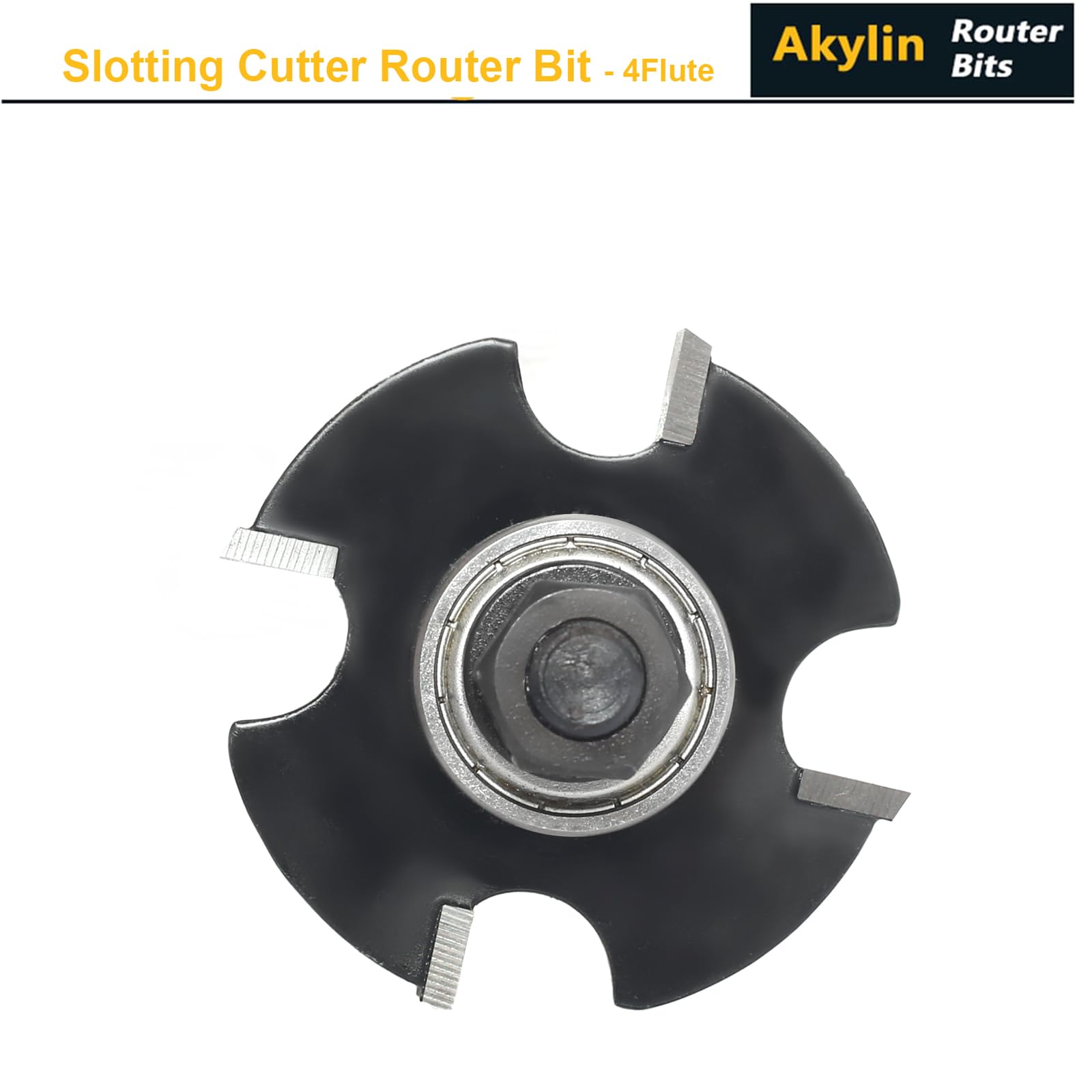 Akylin Slotting Cutter Router Bit, 1/4 Inch Shank, 4 Wing Slot Router Cutter Bit with bearing, 15/64” Height X9/16” Depth - Image 3