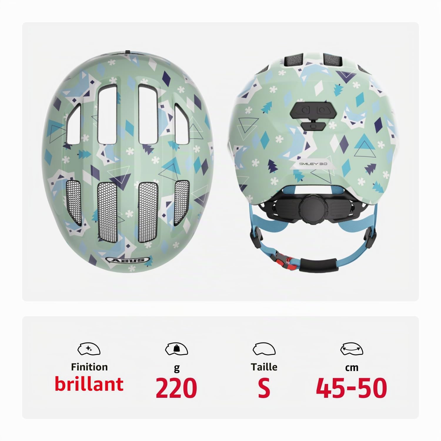 ABUS Casque pour Enfants Smiley 3.0 - Casque de vélo avec Coupe Basse, Designs adaptés aux Enfants & Place pour Une Tresse - pour Filles et garçons