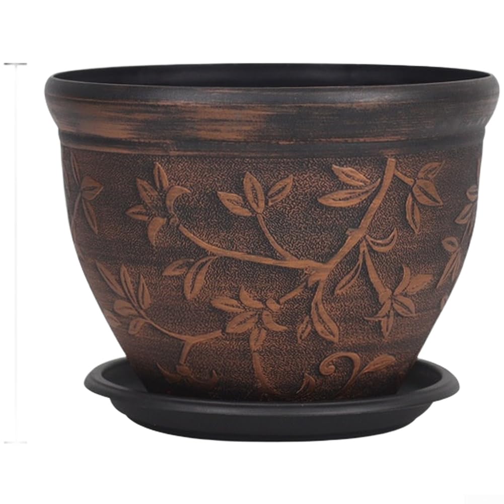 Grand pot de fleurs en résine robuste et design avec plateau inclus