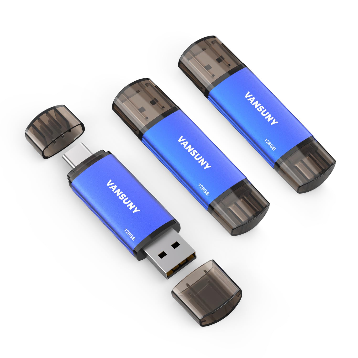 Vansuny 128GB 3 Pack USB Type-C Flash Drives 2-in-1 Dual Flash Drive USB A + Tape C OTG Flash Drive for Android Smartphone Tablet Computer Laptop (
