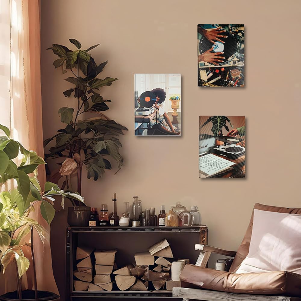YunBey Set di 3 Opere d’Arte Murali in Tela con Tema di Dischi Vinili